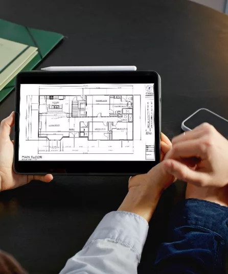 Residential floor plan displayed on a tablet